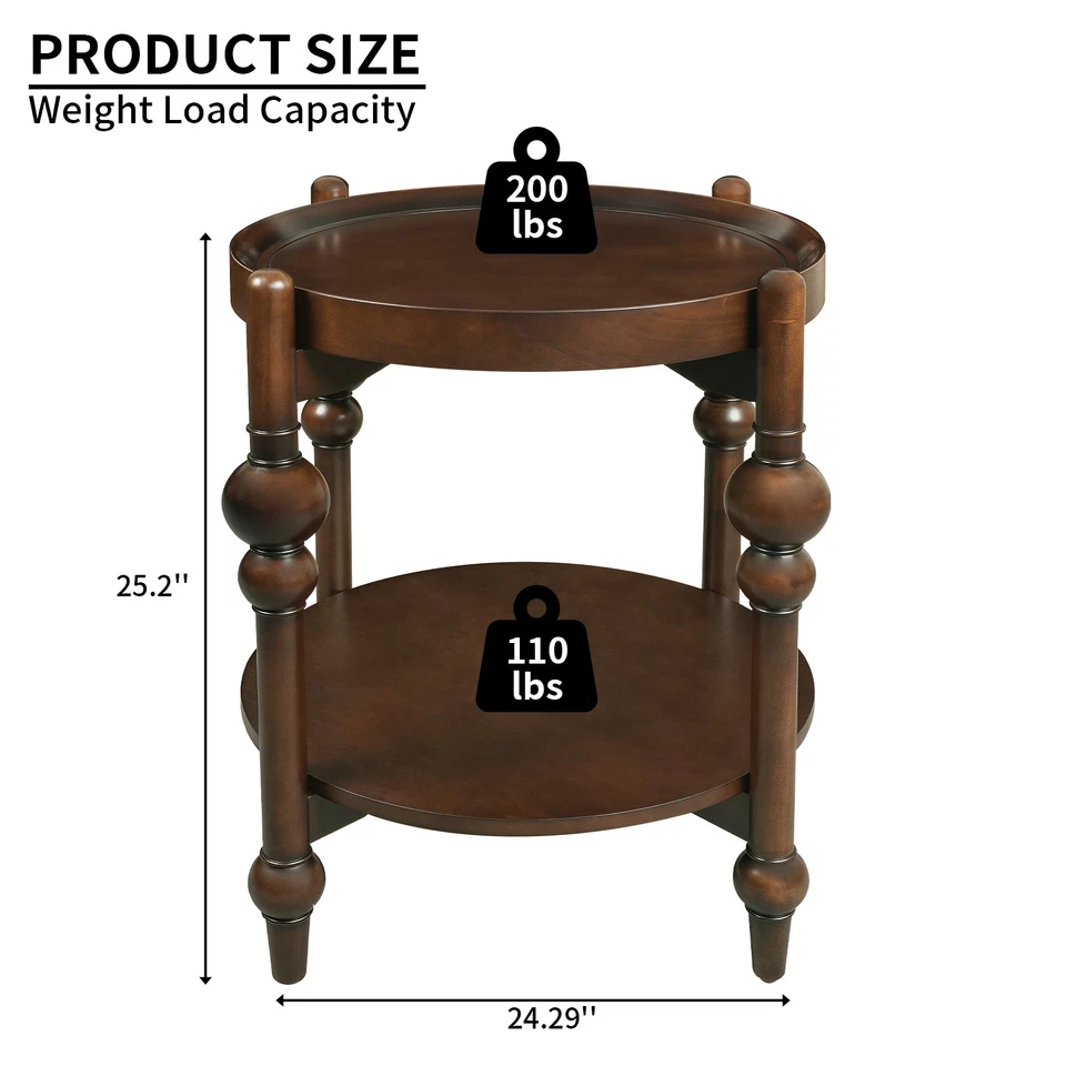 23" Round End Table Small Solid Wood Side Table Center Table With Open Shelf - Image 4 of 4