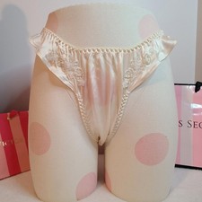 VTG 90s Victoria's Secret 100 Silk Beaded Hi-cut Thong Panty Size M