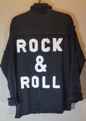 Elan Women’s Devan Distressed Frayed Fringed Rock & Roll Spellout Jacket $109 L