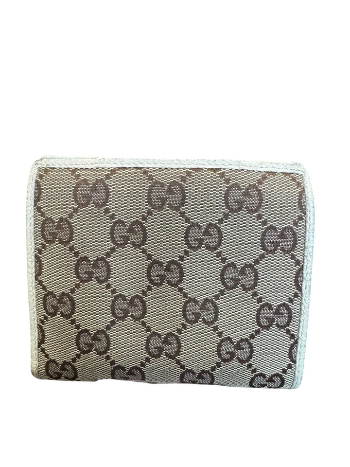 Carteira compacta Gucci GG monograma lona dobrável bege/verde/vermelha listra - Imagem 2 de 4