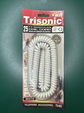 Trisonic 25' Modular Coil Cord TS-625 Ivory Telephone Cord NIP OS