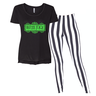 Beetlejuice Womens Costume Set- Black and White Striped Leggings