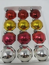 Lot of 12 Vintage Red Silver Gold Pink Glass Ornaments Shiny Brite Made In USA