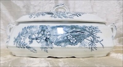 Aesthetic Black Transfer Covered Vegetable Dish Tureen BIRDS and BEES Some Flow