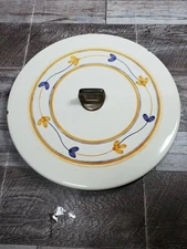 Floral Enamel Replacement Lid for Pot Pan Cream 10" Vintage 