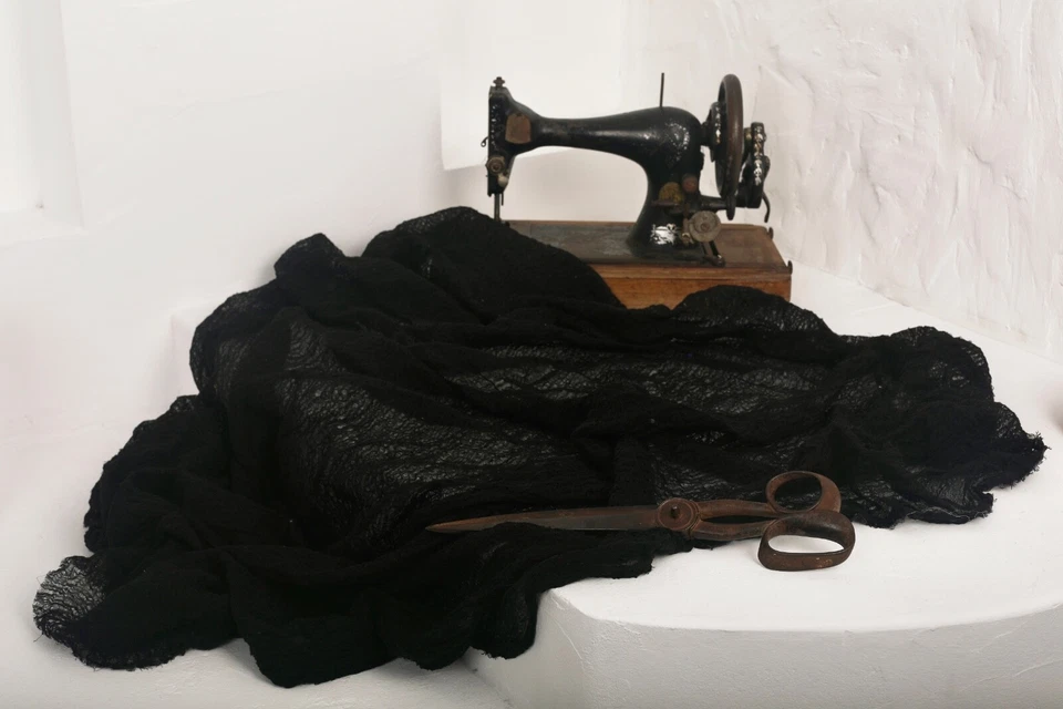 Black Linen Textured Fabric By 2 Meters, Sheer Sewing Fabric - Image 3 of 4