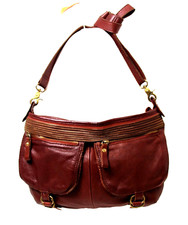 Tano Brown Genuine Leather Multi Zip Decor X-body Shoulder Bag Purse Handbag