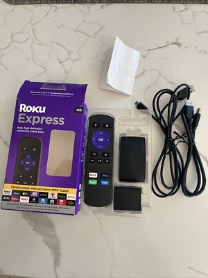 Roku Express HD Streaming Media Player Fast High Definition Black COMPLETE!!!
