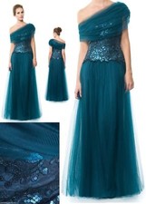 Tadashi Shoji One Shoulder Tulle Gown Prom Dress Lace Sequined Emerald 990 US 2