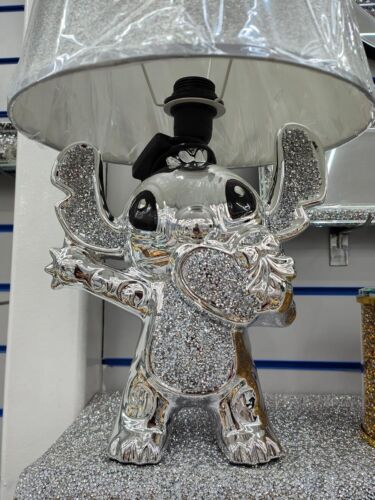 Bling Crushed Diamond Silver Stitch Table Lamp with Shade Ceramic Base Silver UK - Picture 9 of 15