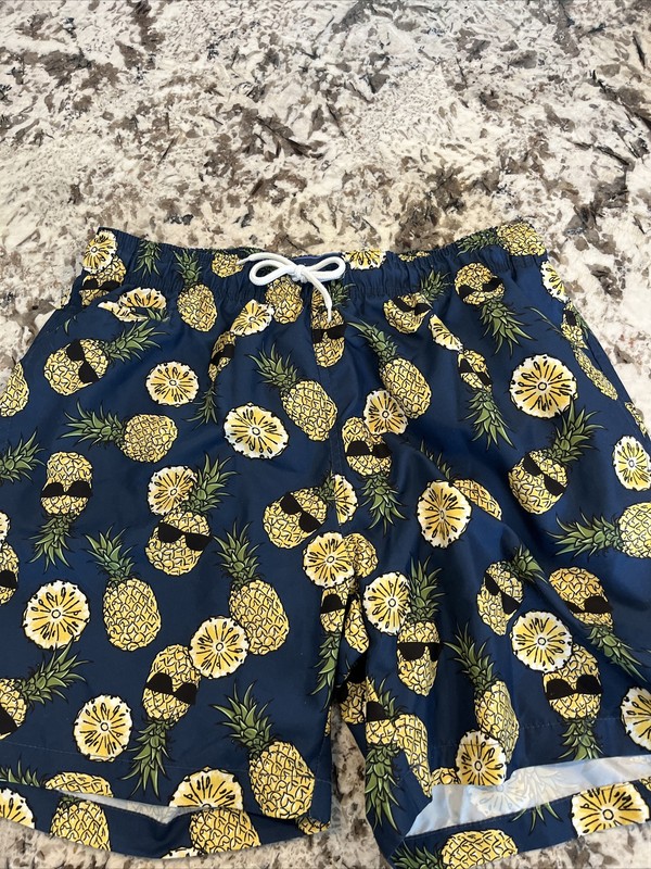 Charleston Threads Men's Blue Swim Trunks Shorts Pineapples Sunglasses Size L