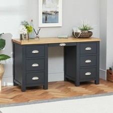Twin Pedestal Desk Large Cotswold Charcoal Grey Painted Home Office Furniture