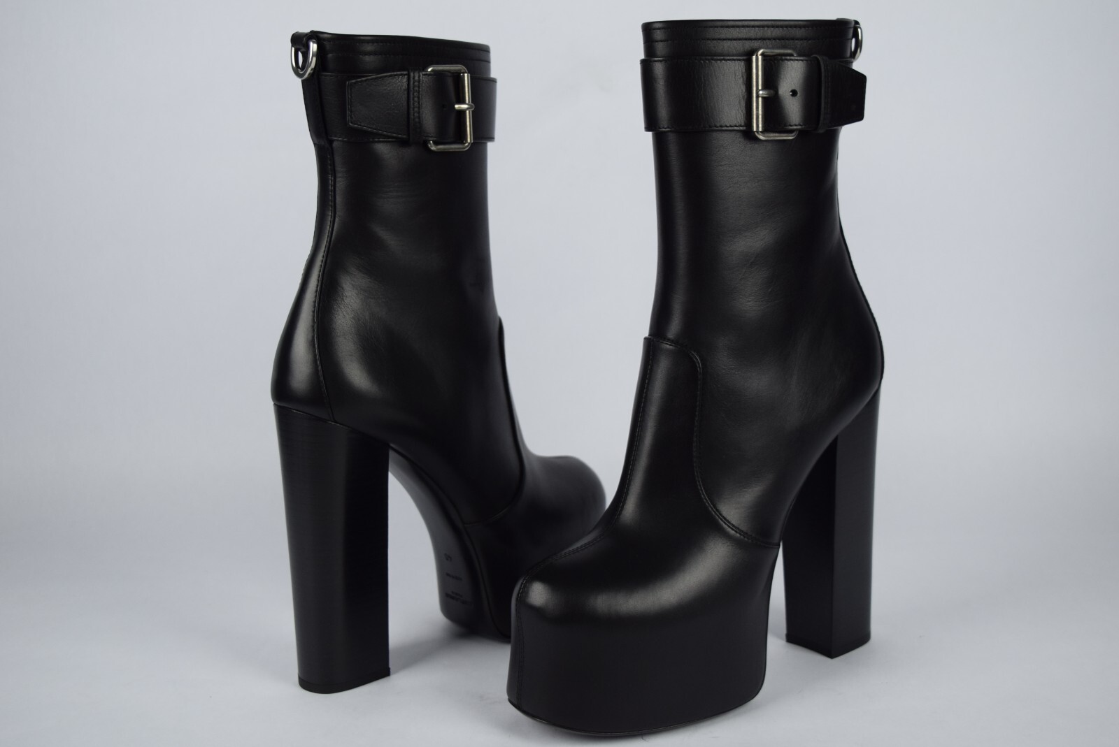 Stivali donna nuovi con scatola YSL Saint Laurent Mina 95 neri plateau pelle tg 39 fibbia