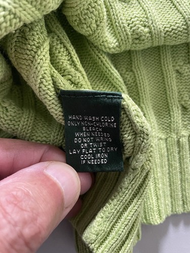 Lauren Ralph Lauren Sweater Silk & Cashmere Size XL Green Cable Knit Pullover - Picture 12 of 20