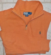 Polo Ralph Lauren 1/4 Zip Pony Logo 100% Cotton Pullover Large Orange