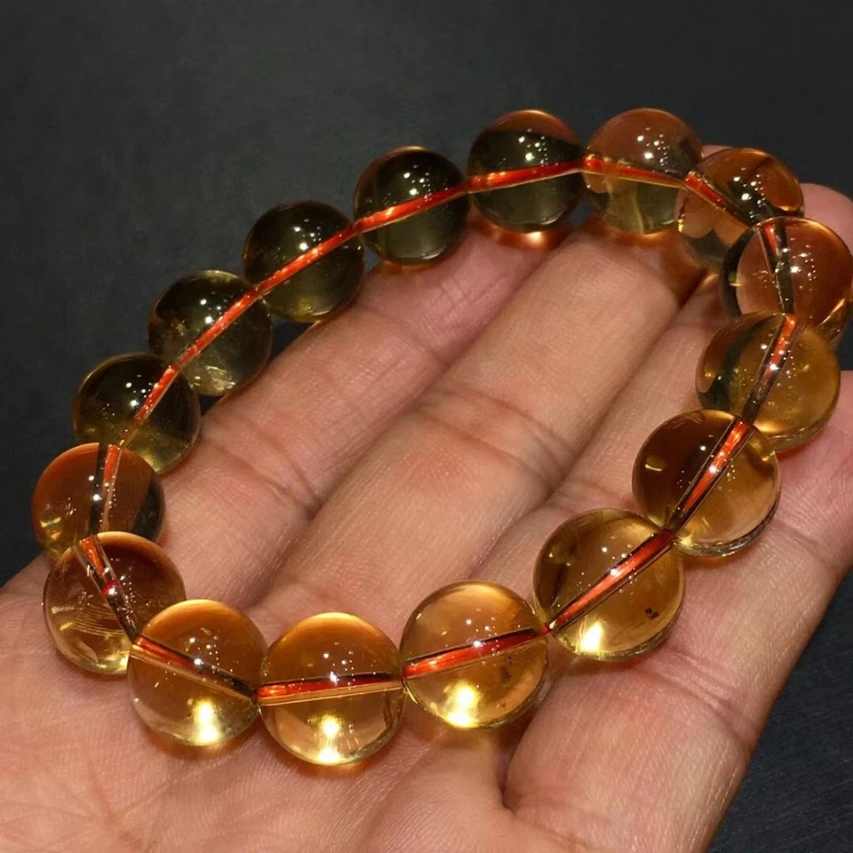 Pulsera de cuentas redondas de cristal de cuarzo citrino amarillo natural de 13,5 mm AAA Foto 2 de 4