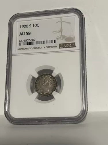 US 1900-S Barber Dime 10 Cents NGC AU-58 Slider UNC