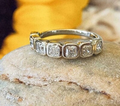 Half Eternity Engagement Ring Asscher Cut Simulated Diamond 925 Sterling Silver