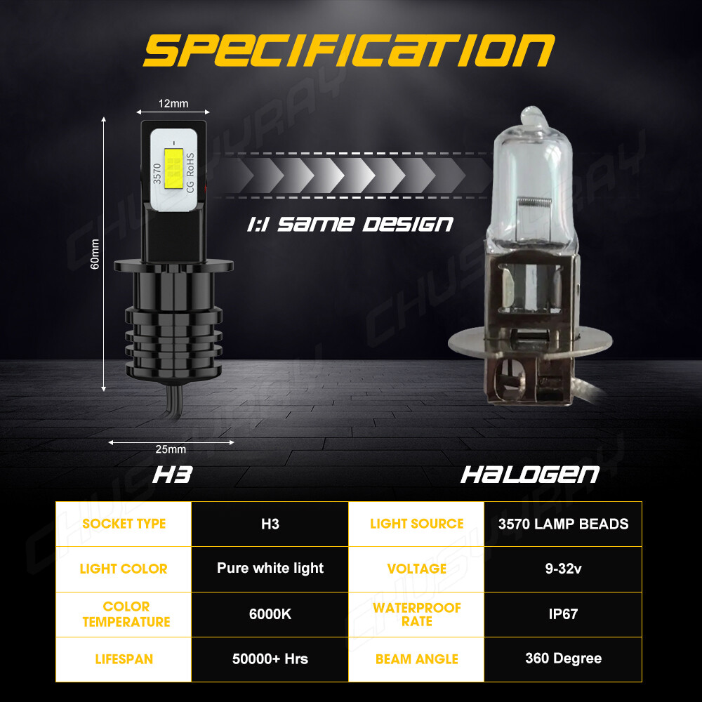 Kit De Luces Antiniebla LED H3 - 6000K Blanco, 5000 Lúmenes, 50W, Para Auto