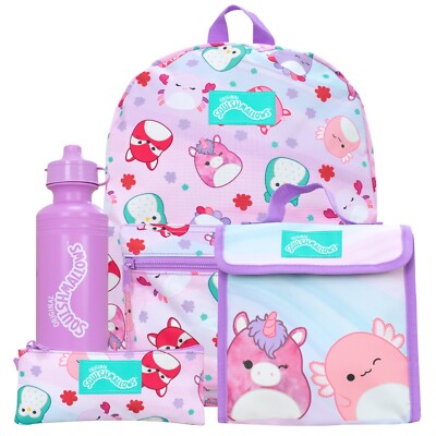 Squishmallow Schulranzen 4-teiliges Set | Mädchen Squishmallows Rucksack | Taschenset