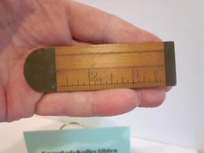 ANTIQUE W.H. BELCHER NEW YORK BOXWOOD & BRASS BUTTON GAUGE RULER W/ CALIPER HTF