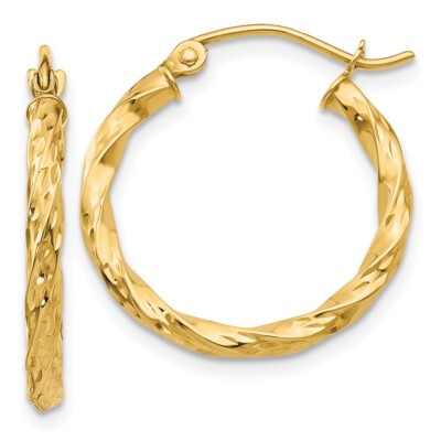 Echte 14kt Gelbgold Twist Hohl Creolen