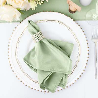 Eucalyptus Sage Green Satin Napkins - 20x20 Inch Wedding Party Table Linens, 5 Pack