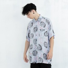 Vintage 90's geometric print chill button down shirt in grey tones