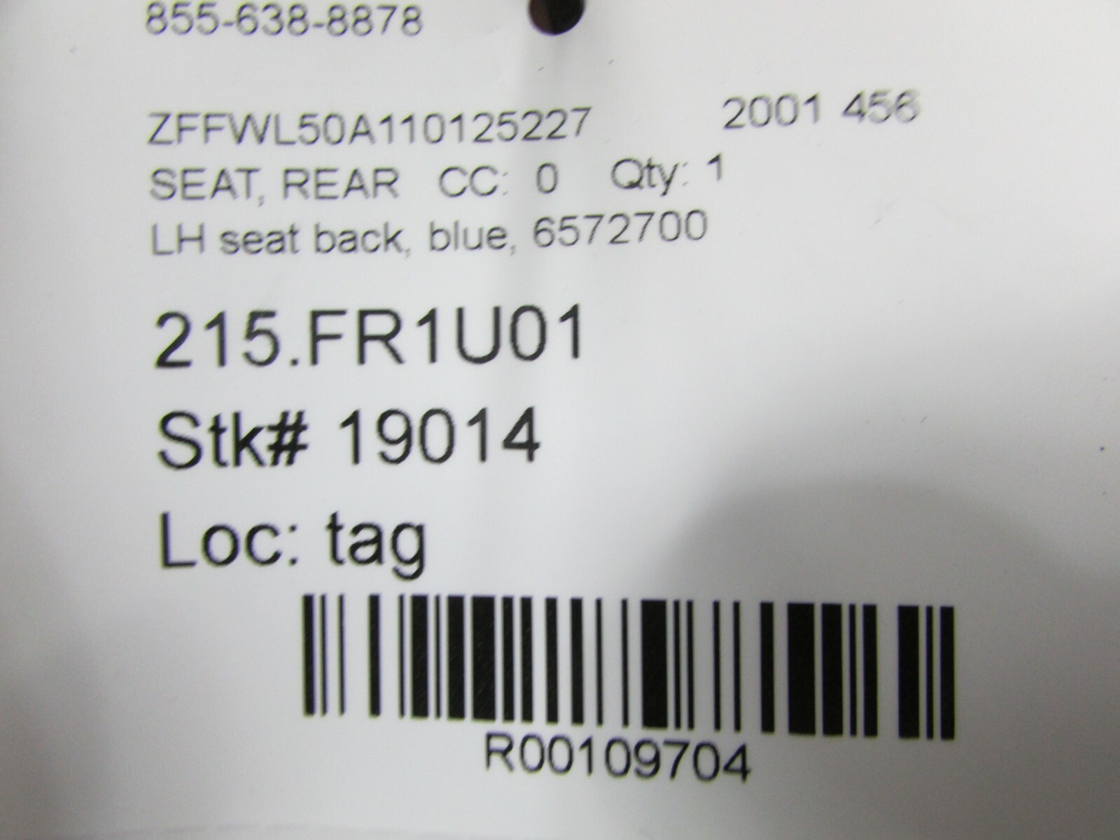 Ferrari 456, LH, Left Rear Seat Backing, Used, P/N 6572700