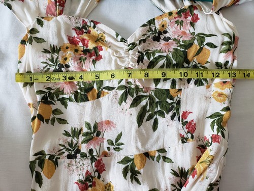 Reformation Dress Size 6 Floral on Ivory Lined Mayah Cap Sleeves Sweetheart Neck - Picture 16 of 19
