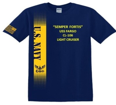USS FARGO  CL-106 *CRUISER*FORTIS*VINYL&SILK SCREEN* NAVY LICENSED SHIRT