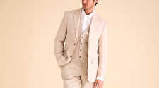NEW Inserch Mens Classic 100 Linen Blazer Sport Jacket Regular Fit Summer Beige
