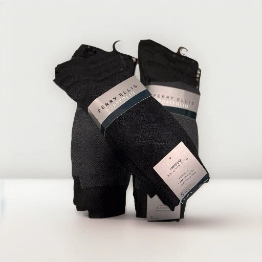 Perry Ellis Hombres Negocios Vestido Calcetines Negros 7-12 3pk De 5 (15 Calcetines) Elastizados Poliéster Foto 2 de 4