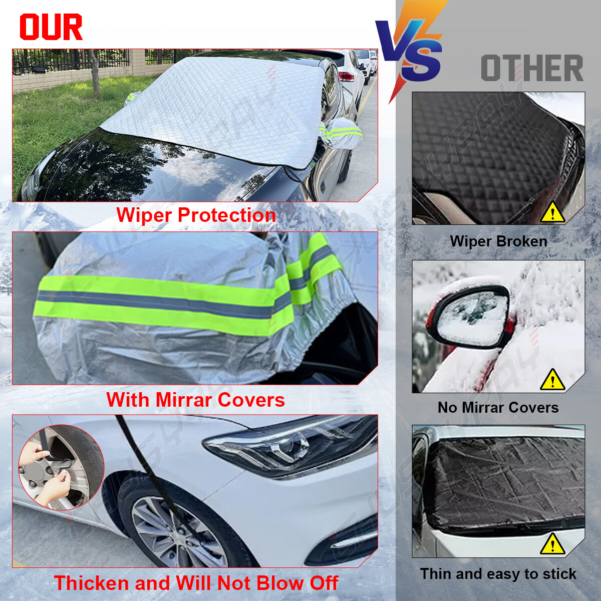 For GMC Windshield Snow Cover Frost Guard Ice Protector with Side Mirror Cover