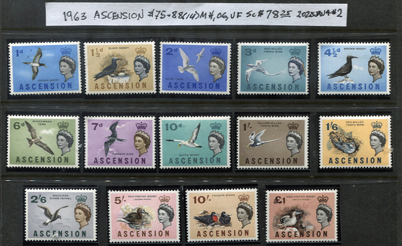 🦋🦋Ascension 1963 BIRDS complete set #75-88(14)MH, OG, VF, Sc$78.25