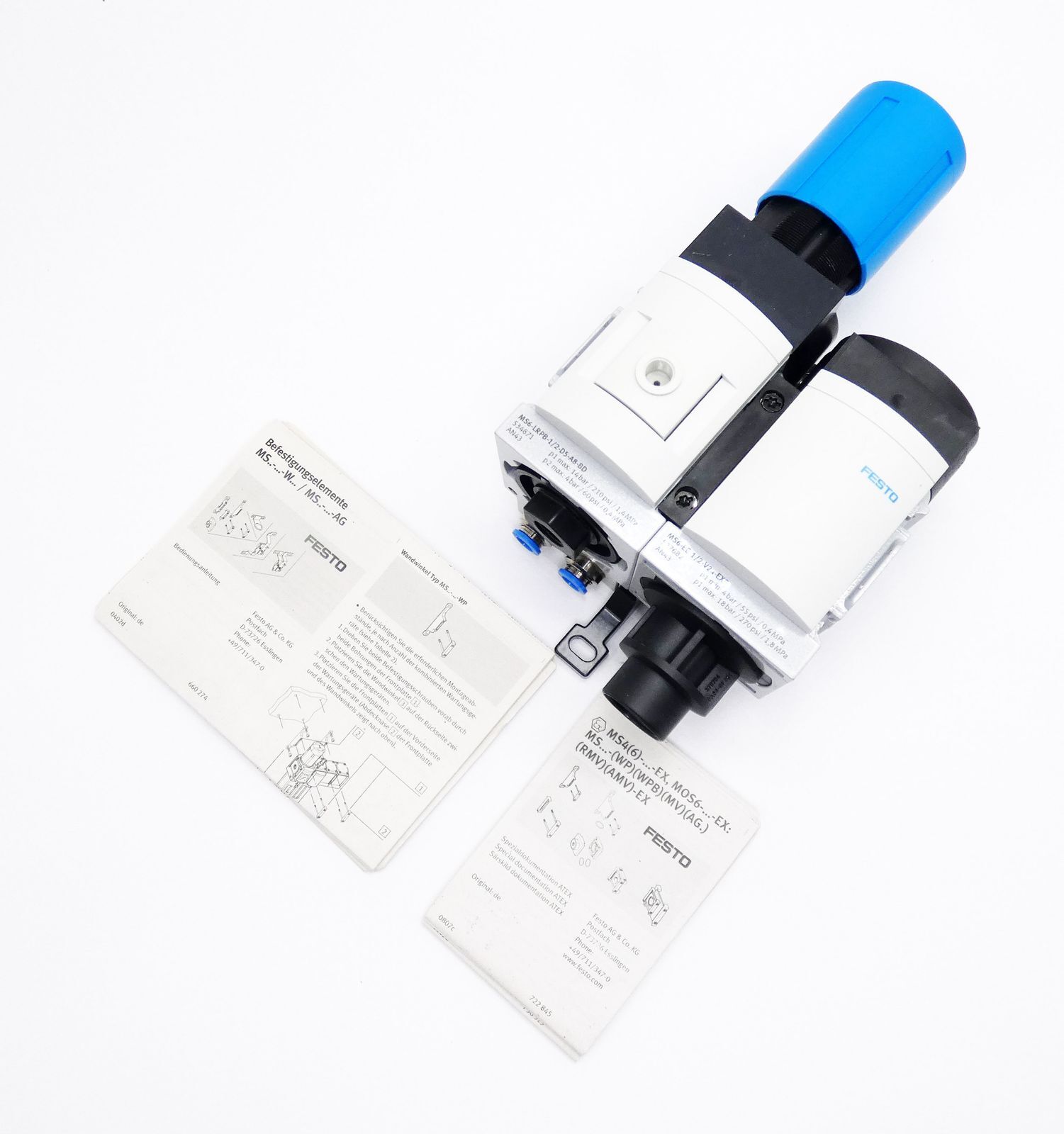 Festo 531030: MS6-LRPB-1/2-D5-A8-BD + MS6-EE-1/2-V24-EX2 Maintenance Unit -Unused