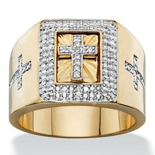 Anello Design Croce In Argento Sterling Placcato Oro 14k Per Uomini #1691