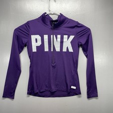 Victoria's Secret PINK Ultimate Purple Logo Half Zip Up Pullover Jacket M STAIN