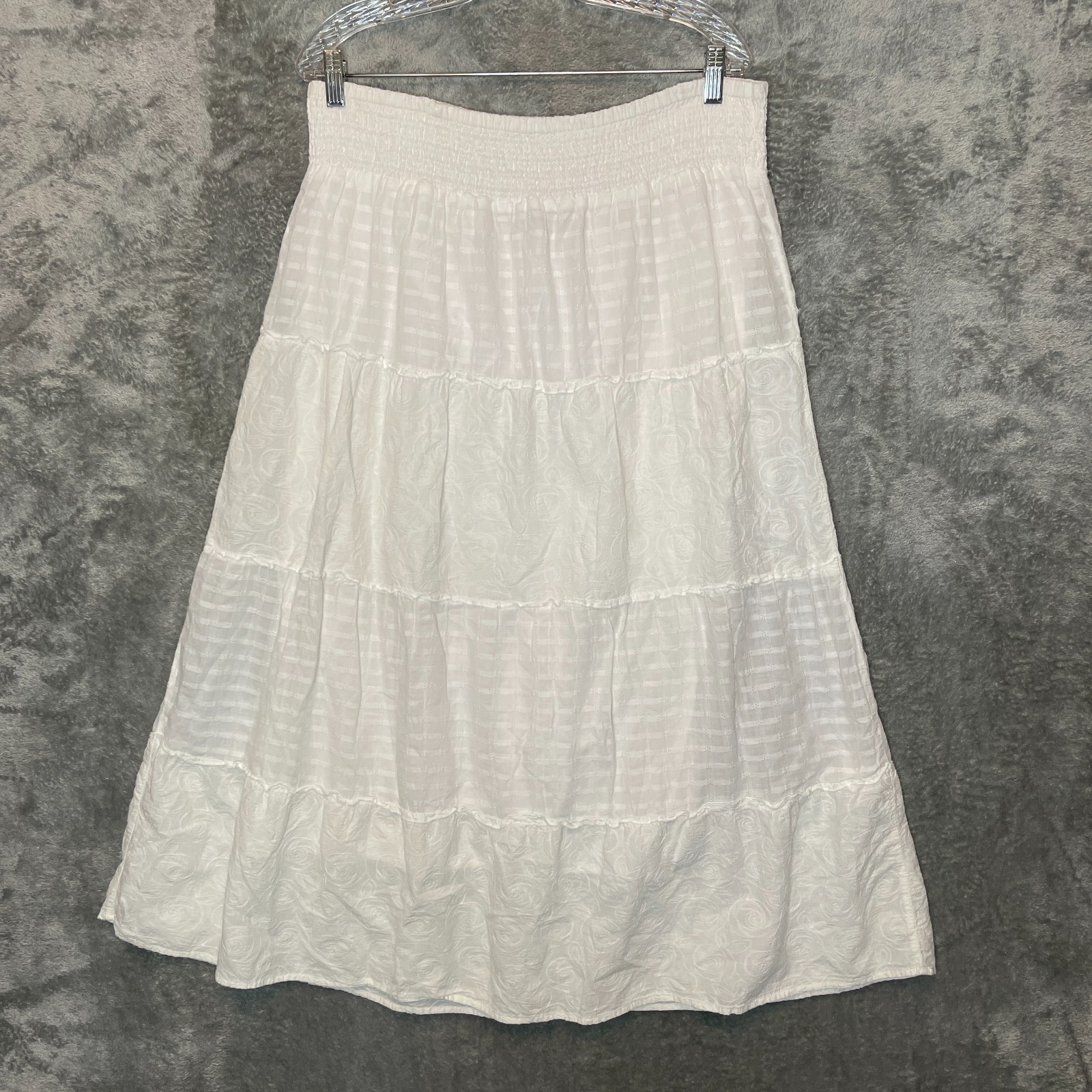 Sonoma Women Cottagecore Modest Boho Tiered Smocked Waist Midi Skirt L White