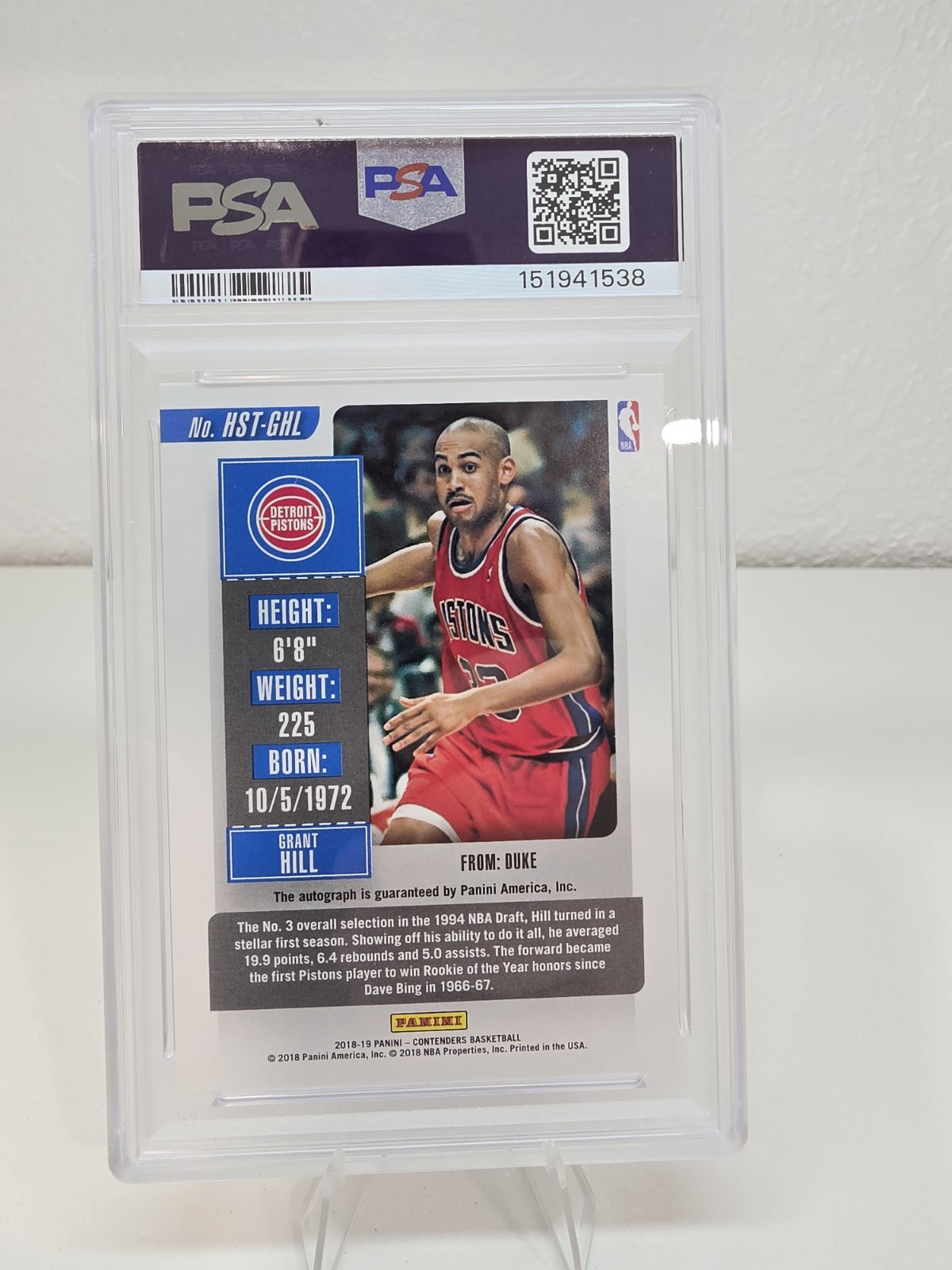 2018-19 Panini Contenders - Historic Rookie Ticket Grant HILL PSA 9 AUTO 10 #/25 view 2