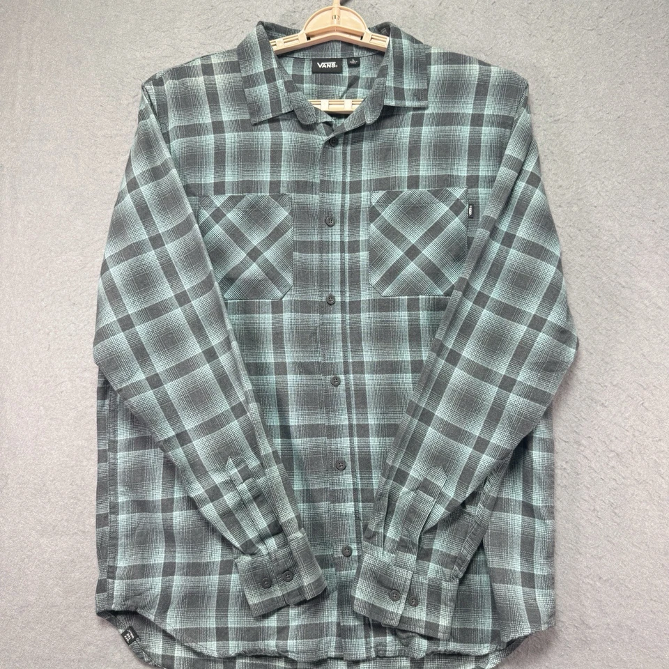 Camisa Vans Adulto Grande Verde Azul Franela a Cuadros Manga Larga Patín Surf Informal Foto 3 de 4