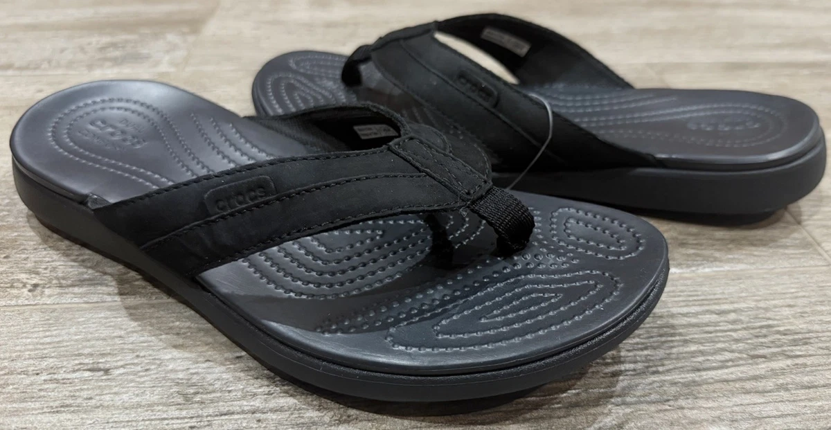 Size 15 Crocs Santa Cruz Canvas Flip Flop Thong Black Grey Slip On Men Sandals Crocs Crocband Flip Flop Thong Sandal - Black - Mens  main image 3