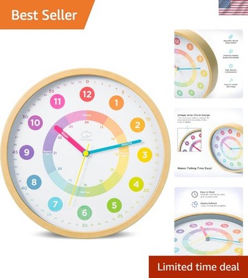 Learning Wall Clock for Kids Classroom Bedroom Nursery Playroom Silent Analog