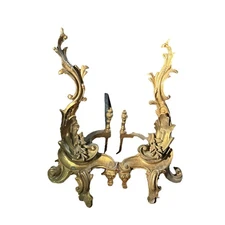 Pair of Antique Victorian Brass Fire Place Andirons Home Decor