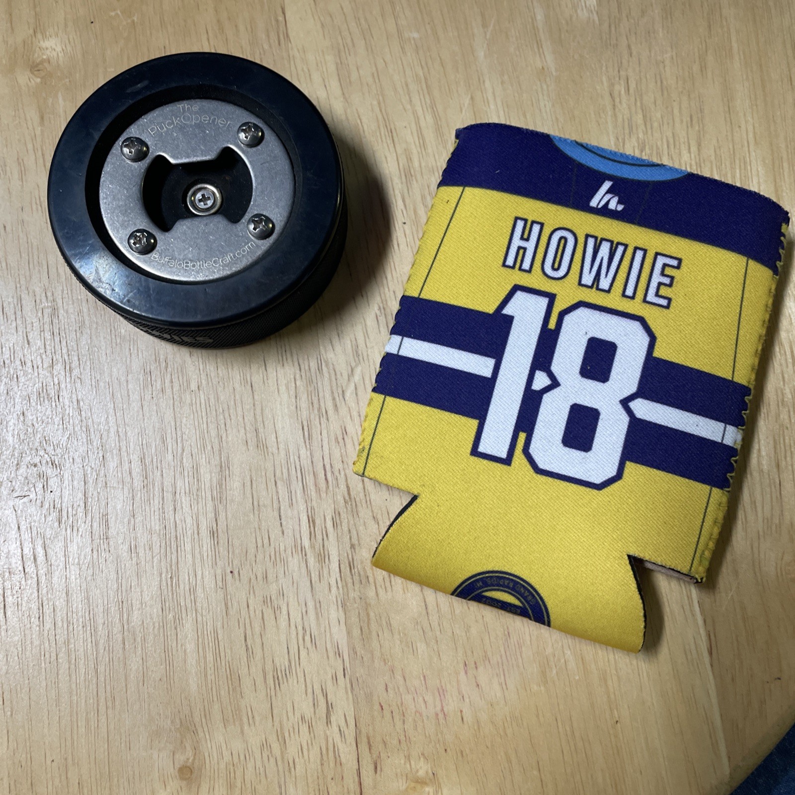 HOCKEY PUCK BOTTLE OPENER - Howies Hockey Tape Branded with FREE KOOZIE!