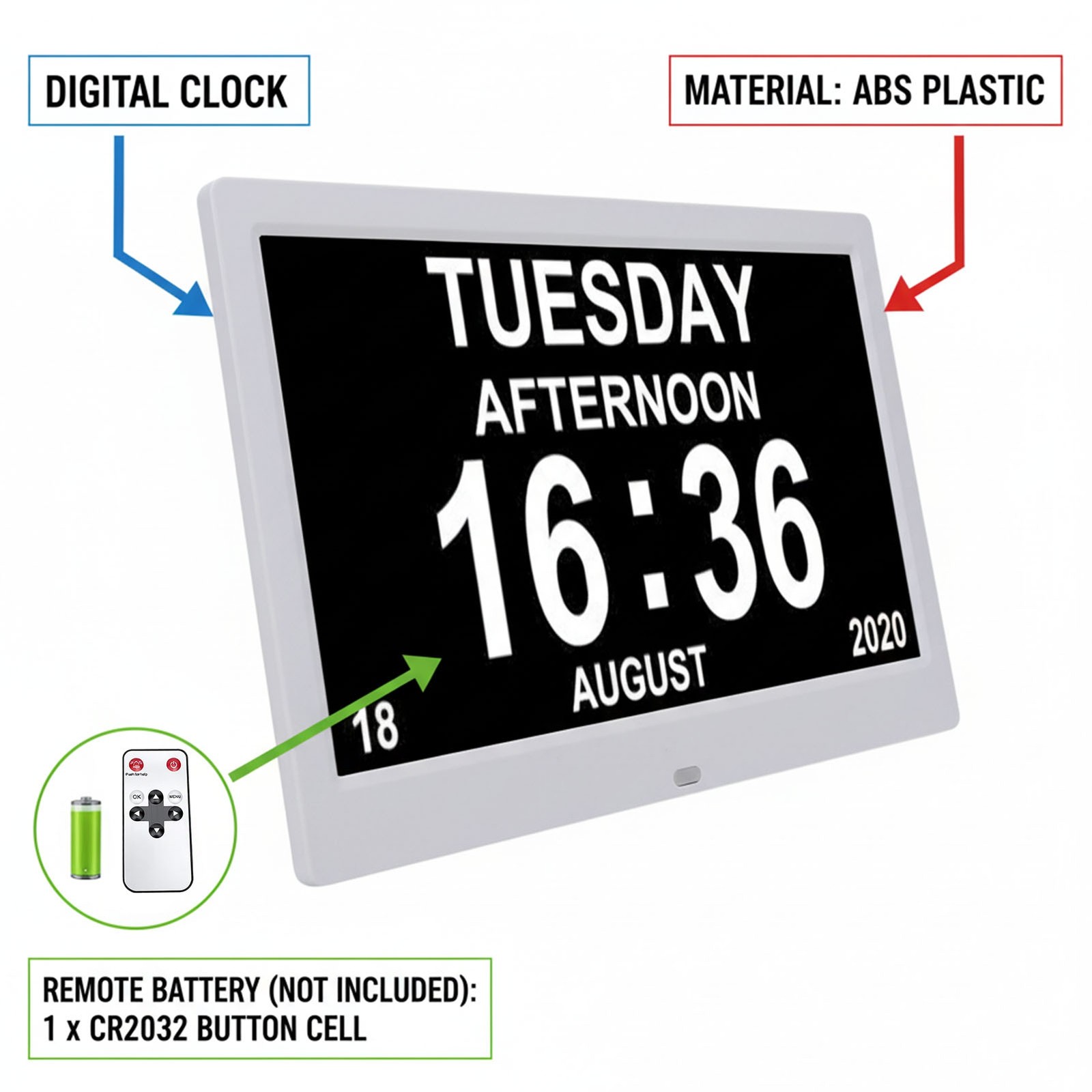 ↑10 Inch Large Screen Electronic Alarm Clock Easy-to-Read Date Week Display For