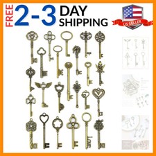 24 Pcs Vintage Large Skeleton Key Set Charms, Mixed Antique Style Bronze Keys...