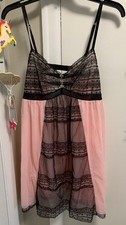 Betsey Johnson Babydoll Camisole Set Pink Black Lace Floral Sheer Size L