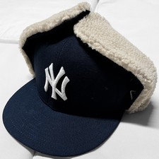 Vintage y2k 90s new era new york Yankees dog ear flap fleece fur hat cap fitted