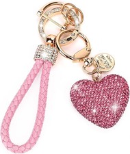 Car Keychain for Women with Rhinestone Heart Shape Bling Girl Cute Keychain for
